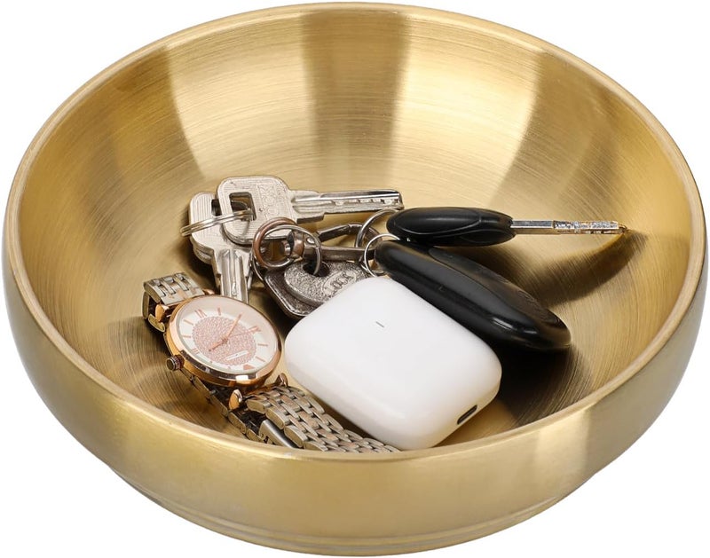 GUSHBIN Key Bowl for Entryway Table Decorative Key Dish for Organizing Tabletop Catch All Bowl Gold Fruit Bowls for Kitchen Counter, Coffee Table,7.4 Inches - Image 1